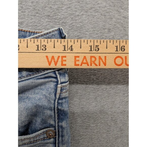 American Eagle Jeans Womens 8 Long Blue Super Hi Rise Flare Distressed Boho - Picture 2 of 15